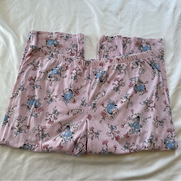 Disney Eeyore Pink Floral White Lace Trim Capri Pajama Pants - Picture 3 of 6
